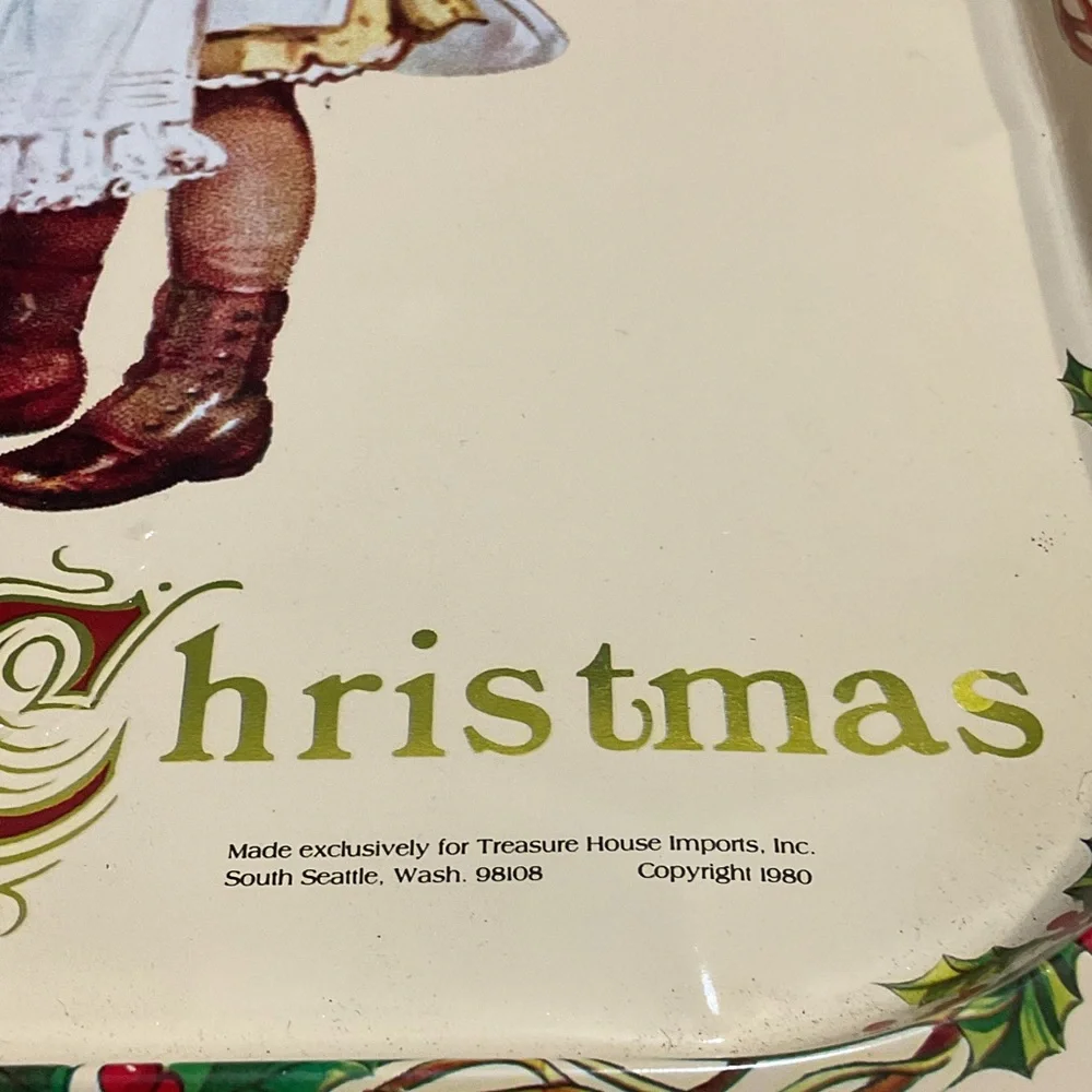 Vintage Christmas Tray with Girl and Doll